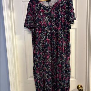 Lane Bryant Navy and Pink Floral Top with pockets
